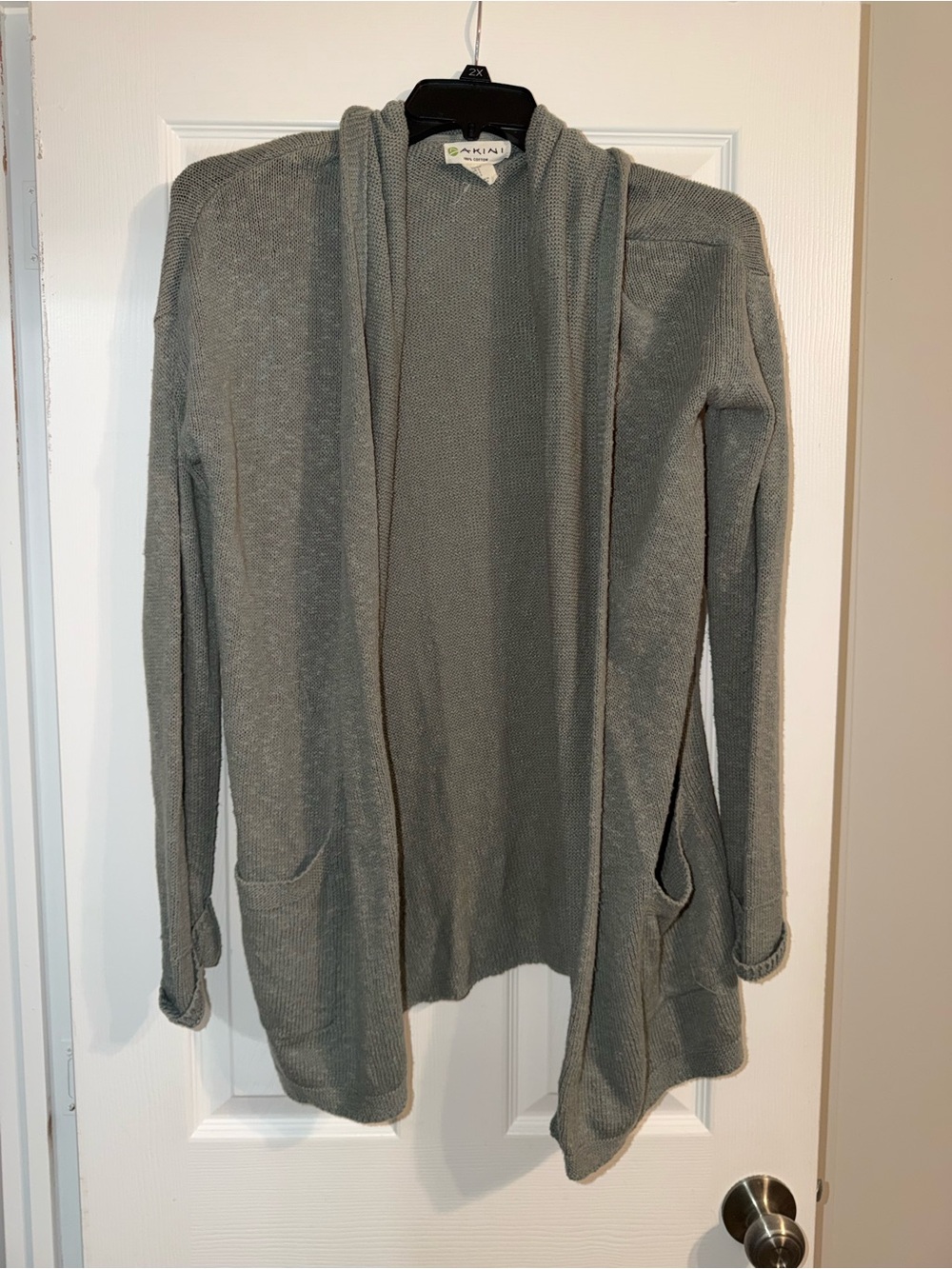 Akini Sage Green 100% Cotton Open Front Cardigan Sweater S Y2K